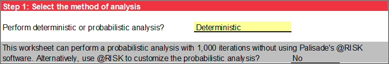 Step 1 of Cylindrical Pipe worksheet: Deterministic analysis.